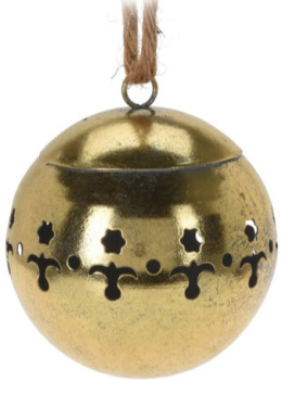 Zawieszka kula metalowa złota dzwoneczek fi 10cm ornament (091884)