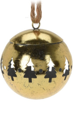Zawieszka kula metalowa złota dzwoneczek fi 8cm choinki (091882)