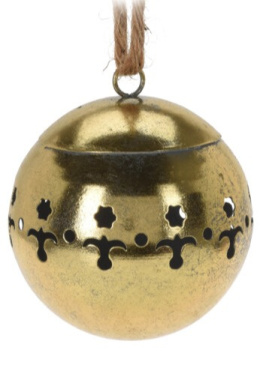 Zawieszka kula metalowa złota dzwoneczek fi 8cm ornament (091882)