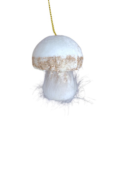 Zawieszka grzybek mały welur z brokatem biały(TG61519)