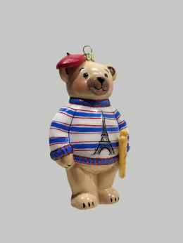 GlitterLab bauble: French teddy bear with baguettes (4015FR)