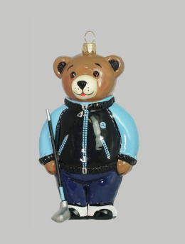 GlitterLab bauble: Teddy bear golfer navy blue (4015GLF2)