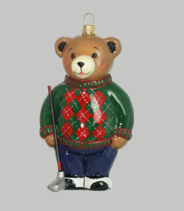 GlitterLab bauble: Golfer teddy bear in a green sweater (4015GLF)